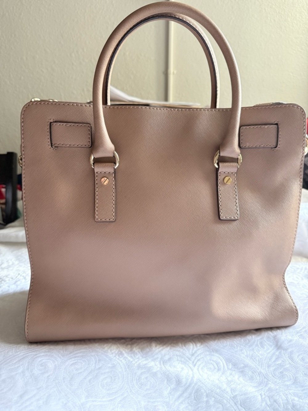 Michael Kors Blush Pink Hamilton Tote Bag Gold Lock Key Saffiano Leather - Picture 3 of 16